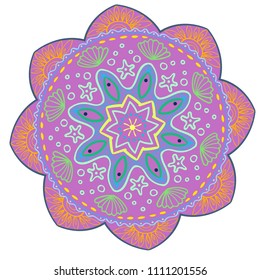 Mandala Vector Design Element. Round ornament decoration. Colorful flower pattern. Stylized floral motif. Complex flourish weave medallion. Tattoo print