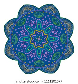 Mandala Vector Design Element. Round ornament decoration. Colorful flower pattern. Stylized floral motif. Complex flourish weave medallion. Tattoo print