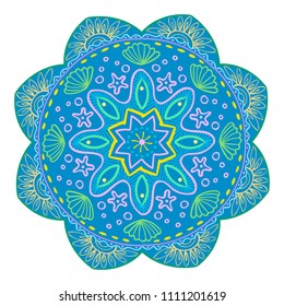 Mandala Vector Design Element. Round ornament decoration. Colorful flower pattern. Stylized floral motif. Complex flourish weave medallion. Tattoo print