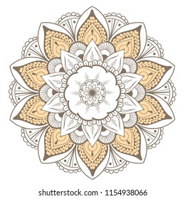 Mandala Vector Design Element. Round ornament decoration. Colorful flower pattern. Stylized floral motif. Complex flourish weave medallion. Tattoo print