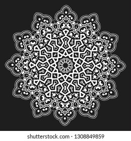 Mandala Vector Design Element. Round ornament decoration. Line flower pattern. Stylized floral motif. Chakra symbol for meditation yoga logo. Complex flourish weave medallion. Tattoo prints collection