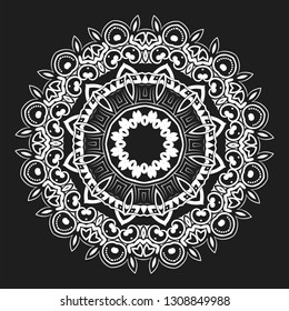 Mandala Vector Design Element. Round ornament decoration. Line flower pattern. Stylized floral motif. Chakra symbol for meditation yoga logo. Complex flourish weave medallion. Tattoo prints collection