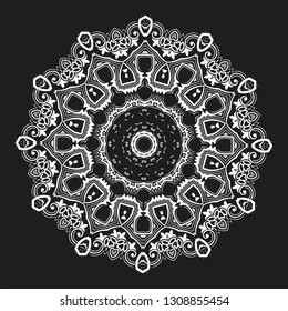 Mandala Vector Design Element. Round ornament decoration. Line flower pattern. Stylized floral motif. Chakra symbol for meditation yoga logo. Complex flourish weave medallion. Tattoo prints collection