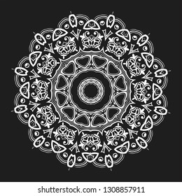 Mandala Vector Design Element. Round ornament decoration. Line flower pattern. Stylized floral motif. Chakra symbol for meditation yoga logo. Complex flourish weave medallion. Tattoo prints collection