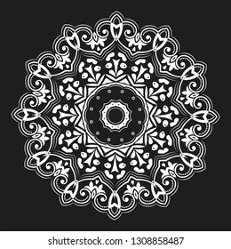 Mandala Vector Design Element. Round ornament decoration. Line flower pattern. Stylized floral motif. Chakra symbol for meditation yoga logo. Complex flourish weave medallion. Tattoo prints collection