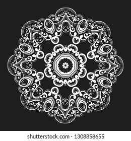 Mandala Vector Design Element. Round ornament decoration. Line flower pattern. Stylized floral motif. Chakra symbol for meditation yoga logo. Complex flourish weave medallion. Tattoo prints collection