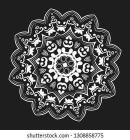 Mandala Vector Design Element. Round ornament decoration. Line flower pattern. Stylized floral motif. Chakra symbol for meditation yoga logo. Complex flourish weave medallion. Tattoo prints collection