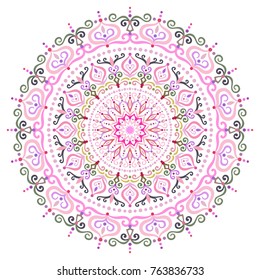 Mandala Vector Design Element. Round ornament decoration. Colorful flower pattern. Stylized floral motif. Chakra symbol for meditation yoga logo. Complex flourish weave medallion. Tattoo print