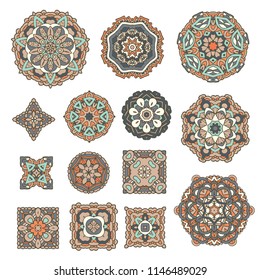 Mandala Vector Design Elements. Round ornament decoration. Colorful flower patterns. flourish elements medallion. Tattoo print