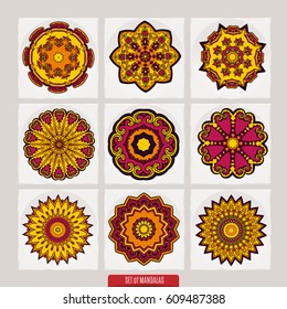 Mandala vector design elements. Round ornament decoration. . Floral motif. Stylized flower. Chakra symbol for meditation yoga logo. Complex flourish weave medallion. Tattoo print