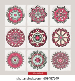 Mandala vector design elements. Round ornament decoration. . Floral motif. Stylized flower. Chakra symbol for meditation yoga logo. Complex flourish weave medallion. Tattoo print