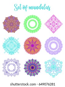 Mandala Vector Design Elements. Round ornament decoration. Colorful flower patterns. Tattoo print