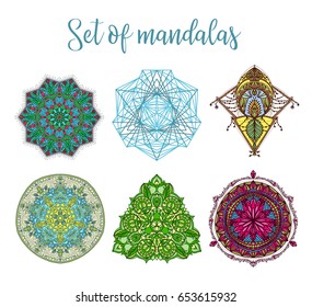 Mandala Vector Design Elements. Round ornament decoration. Colorful flower patterns. Tattoo print