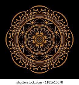 Mandala vector design. gold on black background. Design print for pattern, background, tile, ebroidery.  Set 2