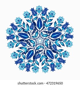 Mandala vector design pattern. Blue flower vintage  elements with Islam, Arabic, Indian, ottoman motifs.