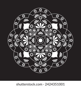 mandala vector design with white color on black background. vector illustration
