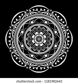 Mandala vector design. White on black background. Design print for pattern, background, tile, ebroidery.  Set 3