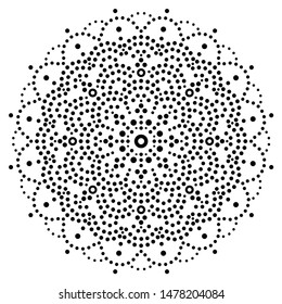 Mandala vector dot painting design, Aboriginal traditional pattern with dots in white on black, retro mosaic from Australia. Australian traditional art, monochrome dot pattern, detailed round ornament