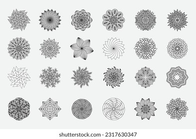 Mandala vector element black and white line art bundle-1