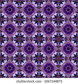 Mandala vector element. Colorful flower seamless pattern. Stylized floral motif in brown, violet and black colors. Round ornament decoration.