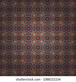 Mandala vector element. Colorful flower seamless pattern. Stylized floral motif in pink, blue and gray colors. Round ornament decoration.