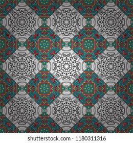 Mandala vector element. Colorful flower seamless pattern. Stylized floral motif in blue, brown and gray colors. Round ornament decoration.