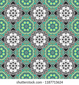 Mandala vector element. Colorful flower seamless pattern. Round ornament decoration. Stylized floral motif in gray, white and blue colors.