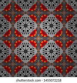 Mandala vector element. Colorful flower seamless pattern. Round ornament decoration. Stylized floral motif in blue, pink and gray colors.