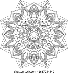 Mandala Vector Element Design for Coloring Book Page and Meditation Art Therapy