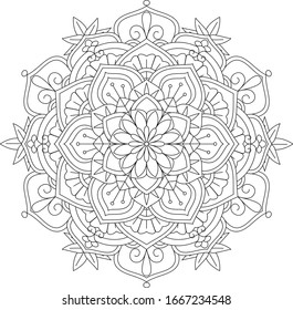 Mandala Vector Element Design for Coloring Book Page and Meditation Art Therapy