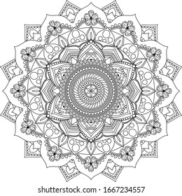 Mandala Vector Element Design for Coloring Book Page and Meditation Art Therapy