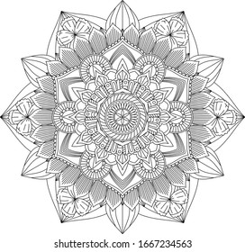 Mandala Vector Element Design for Coloring Book Page and Meditation Art Therapy