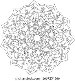 Mandala Vector Element Design for Coloring Book Page and Meditation Art Therapy