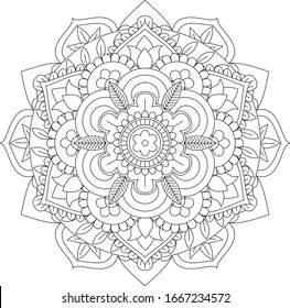 Mandala Vector Element Design for Coloring Book Page and Meditation Art Therapy