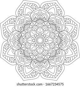Mandala Vector Element Design for Coloring Book Page and Meditation Art Therapy