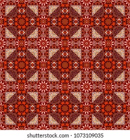 Mandala vector element. Round ornament decoration. Colorful flower seamless pattern. Stylized floral motif in orange, red and brown colors.