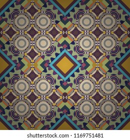 Mandala vector element. Round ornament decoration. Stylized floral motif in gray, green and beige colors. Colorful flower seamless pattern.
