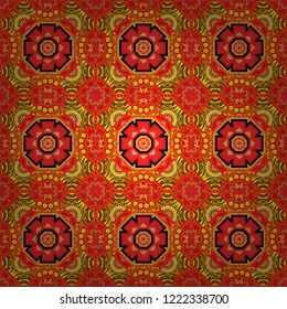 Mandala vector element. Round ornament decoration. Stylized floral motif in yellow, orange and red colors. Colorful flower seamless pattern.