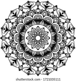 Mandala vector element round ornament decoration for adult coloring pages, stress relief and relaxation meditation, tattoo, henna