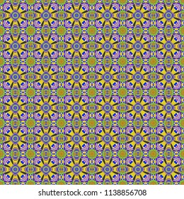 Mandala vector element. Stylized floral motif in violet, blue and orange colors. Colorful flower seamless pattern. Round ornament decoration.