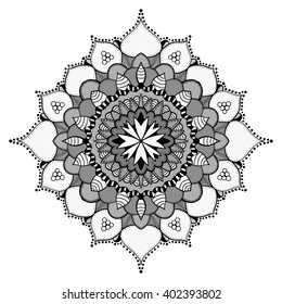 Mandala. Vector Ethnic Oriental Circle Ornament. Monochrome Colors. Shades of Grey
