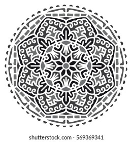 Mandala. Vector Ethnic Oriental Circle Ornament. Monochrome Colors. Shades of Grey