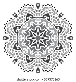 Mandala. Vector Ethnic Oriental Circle Ornament. Monochrome Colors. Shades of Grey