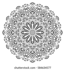 Mandala. Vector Ethnic Oriental Circle Ornament. Monochrome Colors. Shades of Grey