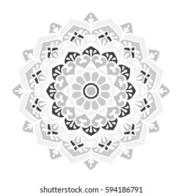 Mandala. Vector Ethnic Oriental Circle Ornament. Monochrome Colors. Shades of Grey. 