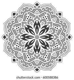 Mandala. Vector Ethnic Oriental Circle Ornament. Monochrome Colors. Shades of Grey