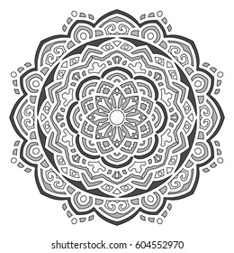 Mandala. Vector Ethnic Oriental Circle Ornament. Monochrome Colors. Shades of Grey