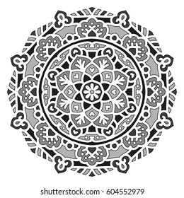 Mandala. Vector Ethnic Oriental Circle Ornament. Monochrome Colors. Shades of Grey