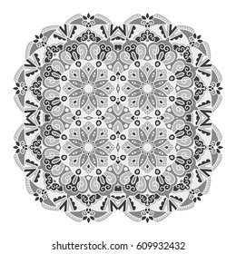 Mandala. Vector Ethnic Oriental Circle Ornament. Monochrome Colors. Shades of Grey