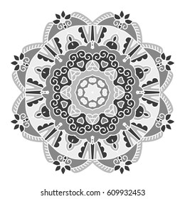 Mandala. Vector Ethnic Oriental Circle Ornament. Monochrome Colors. Shades of Grey